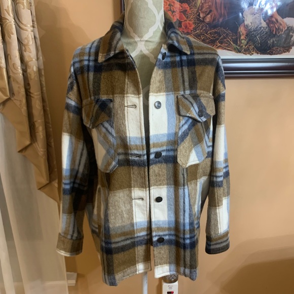 Zara Plaid Wool Blend Shacket - Picture 2 of 9